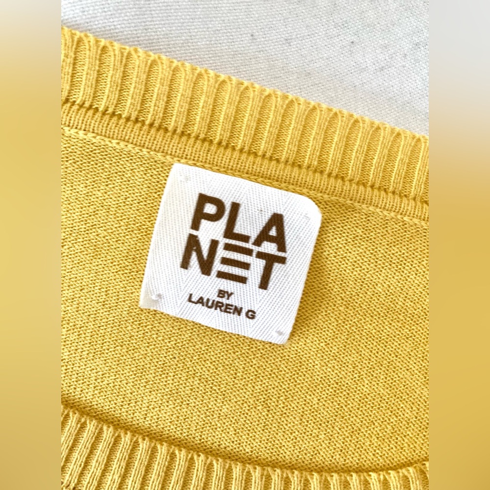 PLANET by Lauren G "Sizeless" Laser Cut-Out Pima Cotton Sweater – Mustard Yellow - Picture 7 of 9